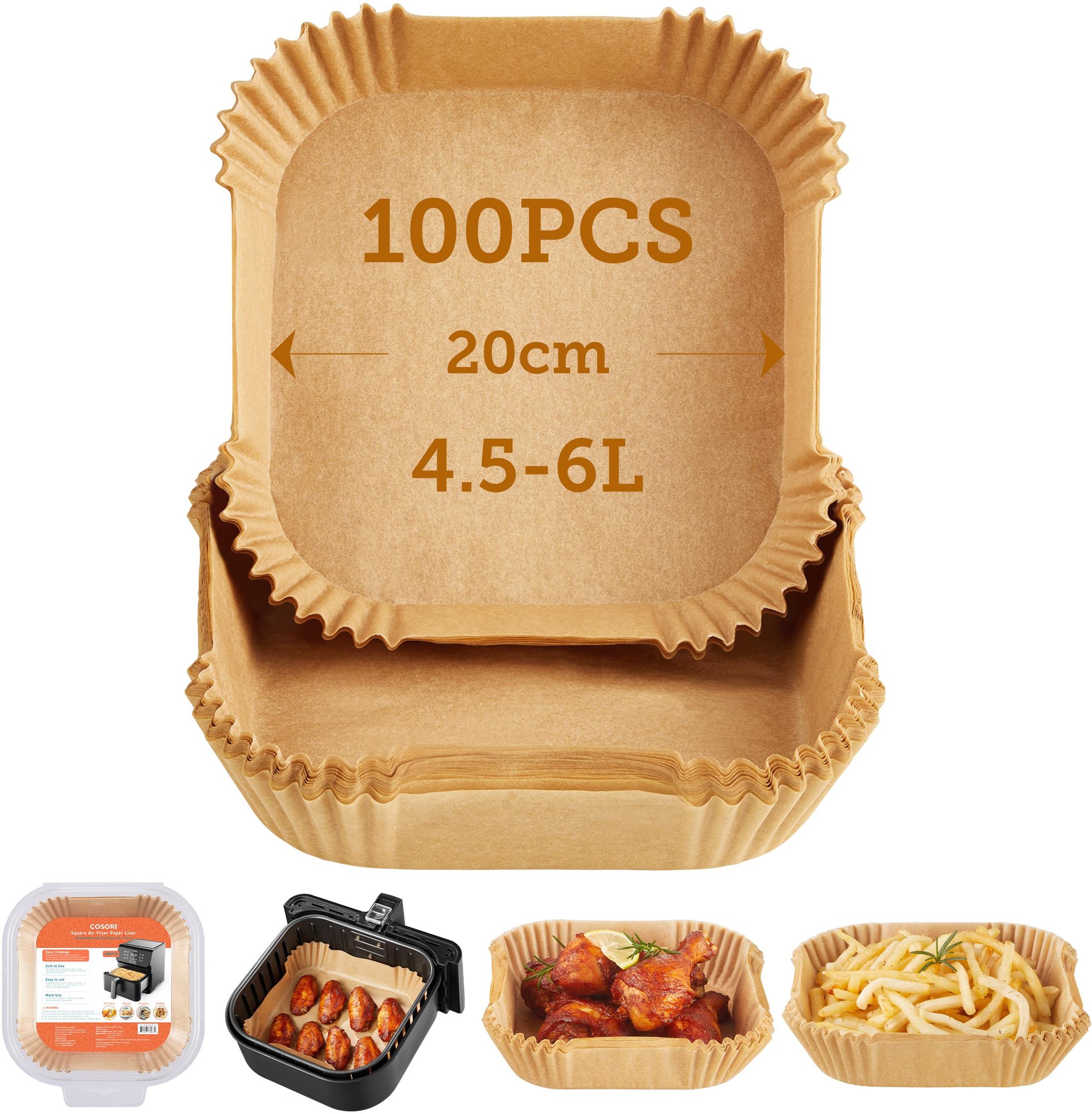 Cosori papírforma forrólevegős sütőkhöz 100 db Fritőz tartozék