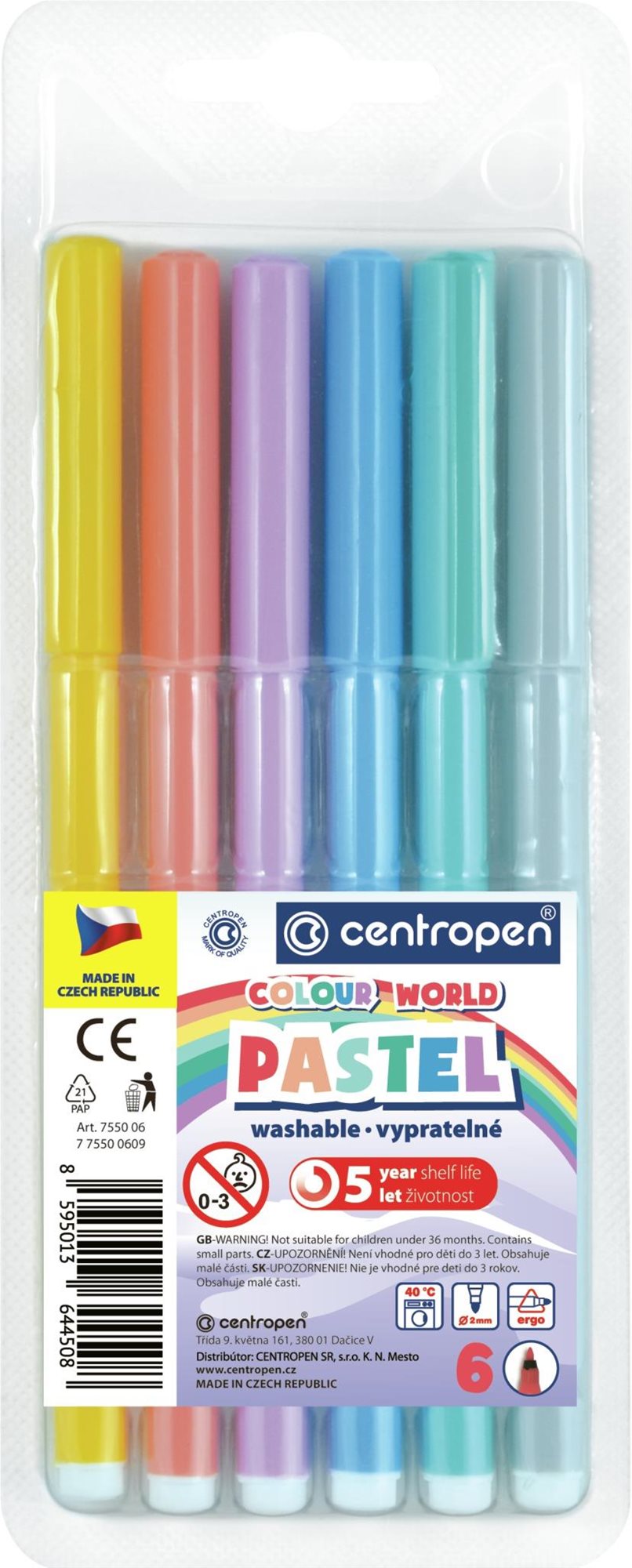 Centropen popisovač 7550 / 6 Colour World pastel Fixky