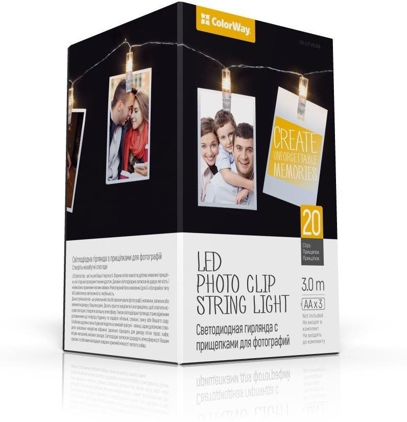 ColorWay CW-LCP-20L30B, Párty fotokolíčky, 20× LED, 3 m, 3× AA...