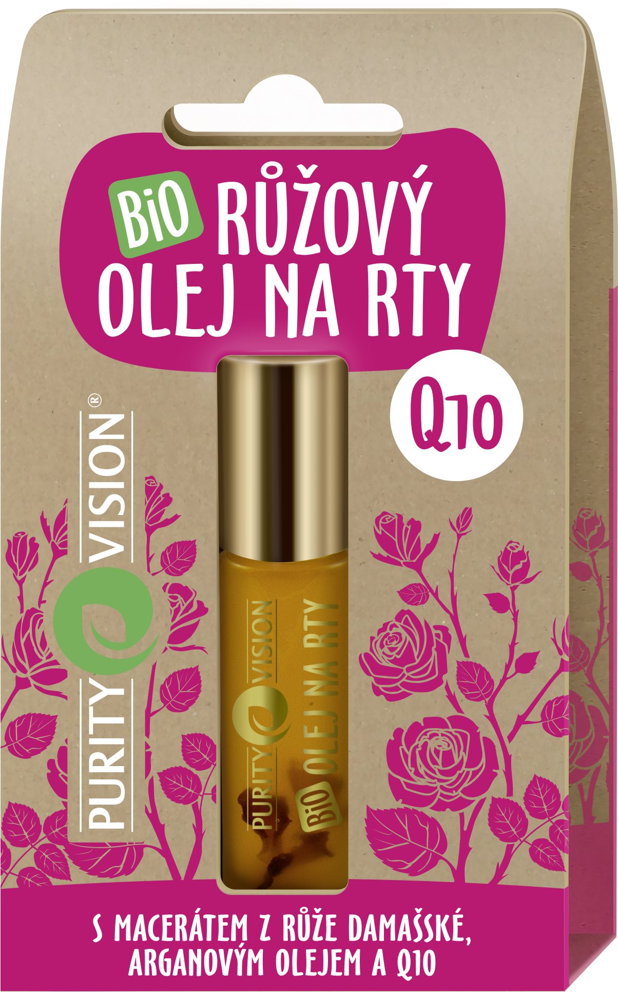 PURITY VISION Bio Ružový olej na pery 10 ml Balzam na pery