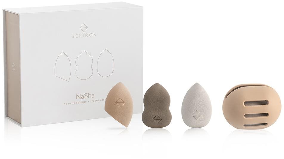 SEFIROS NaSha súprava 3 ks + cestovné puzdro Hubka na make-up