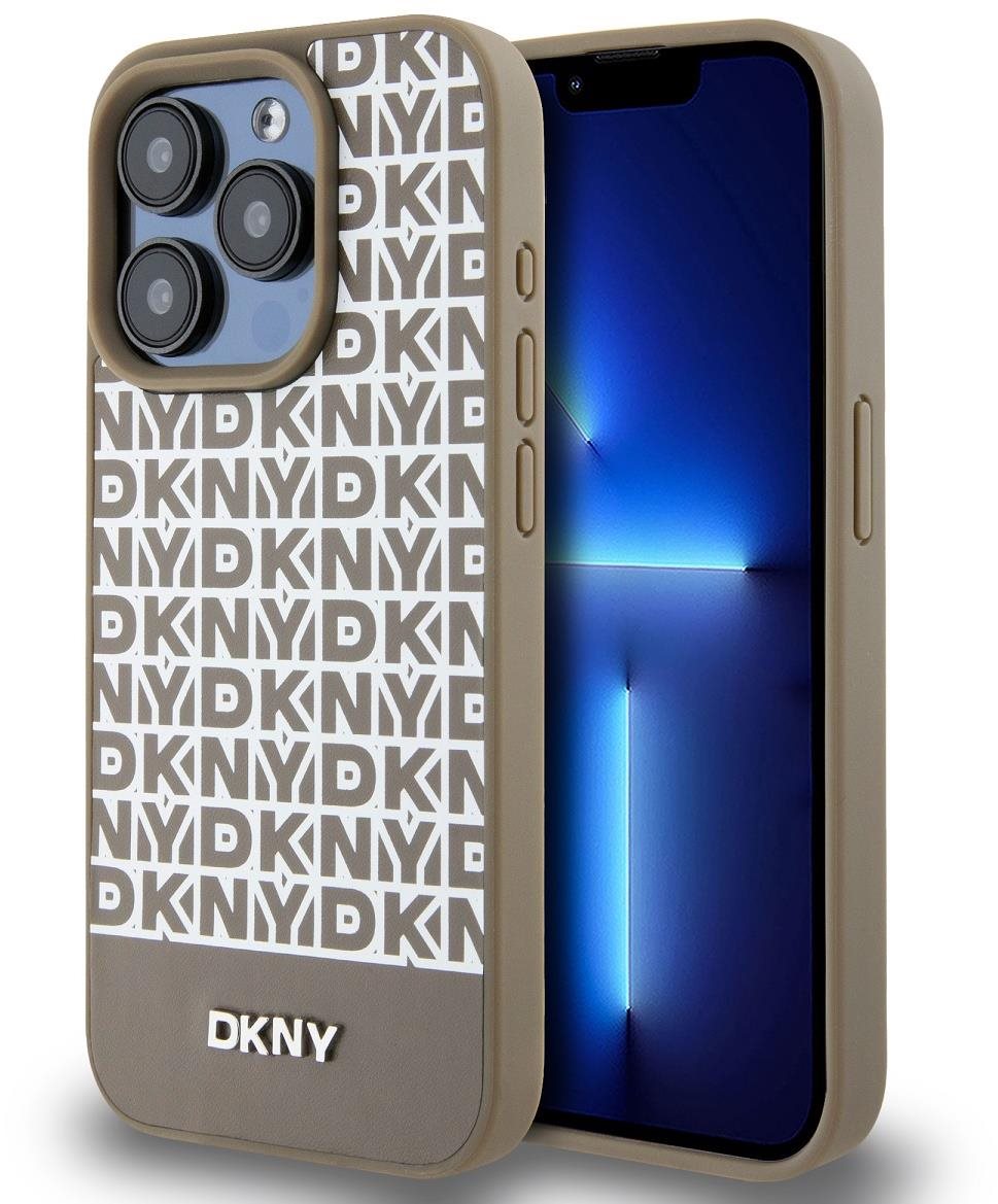 DKNY Repeat Pattern Bottom Stripe iPhone 13 Pro Max barna PU bőr...