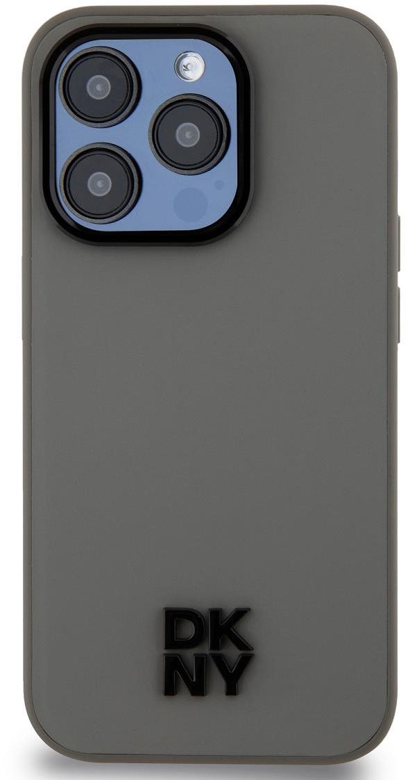 DKNY Stack Logo iPhone 15 Pro szürke PU bőr Magsafe tok Telefon tok