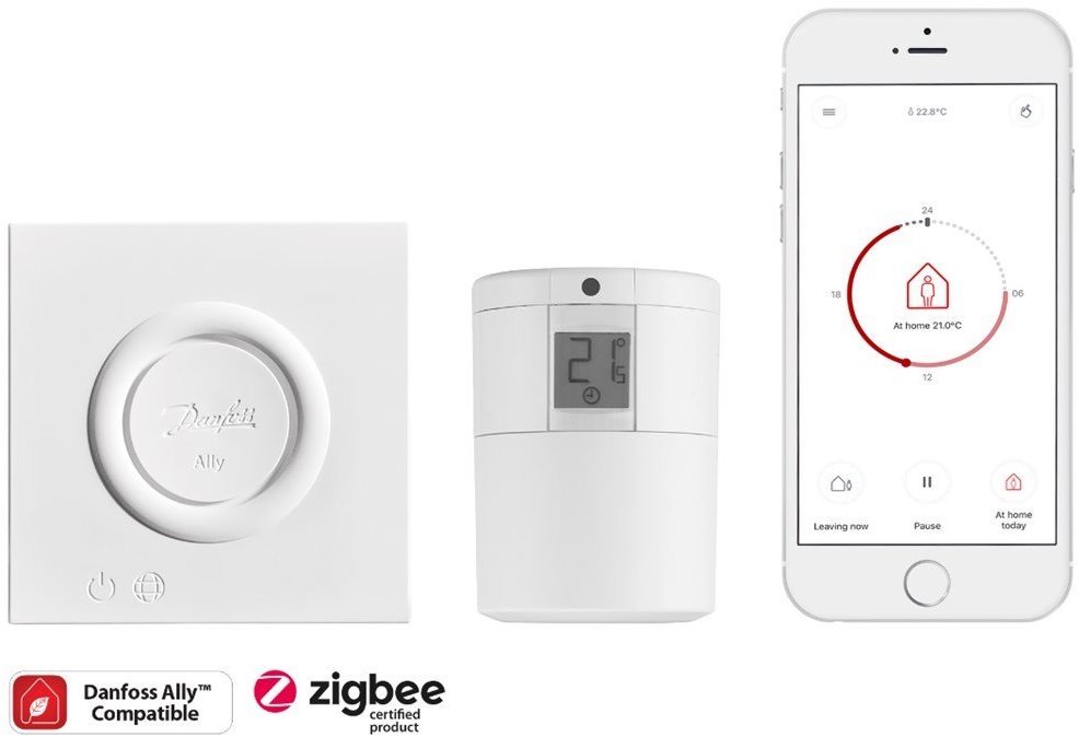 Danfoss Ally Starterset, Zigbee, 014G2440 Set de tetes...