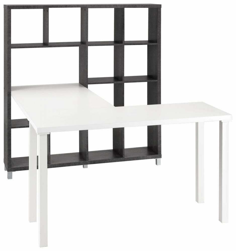 DANISH STYLE Kera s knižnicou 153 cm, sivá/biela Písací stôl