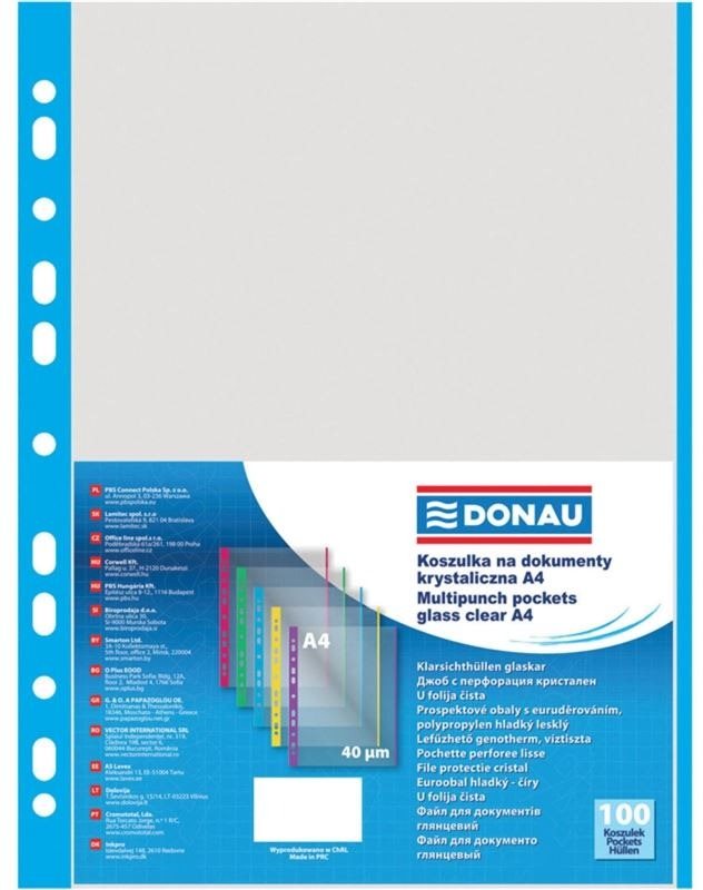 DONAU A4/40 mikrónov, matné s modrým prúžkom – balenie 100 ks...