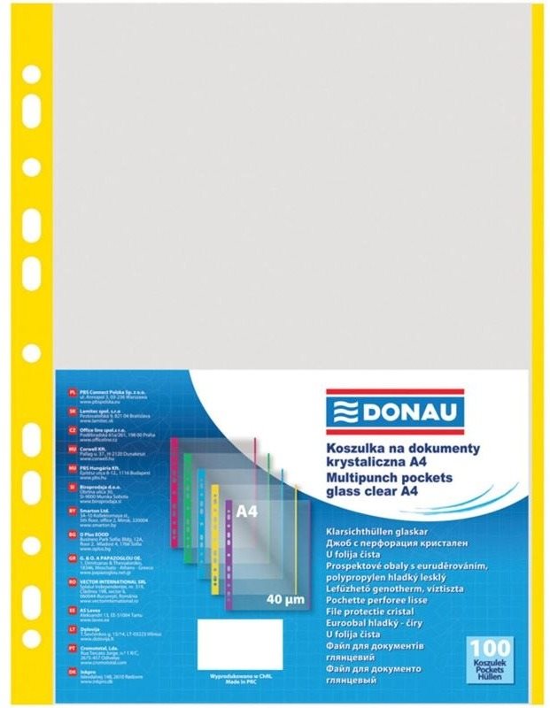DONAU A4/40 mikrónov, matný so žltým prúžkom – balenie 100 ks...
