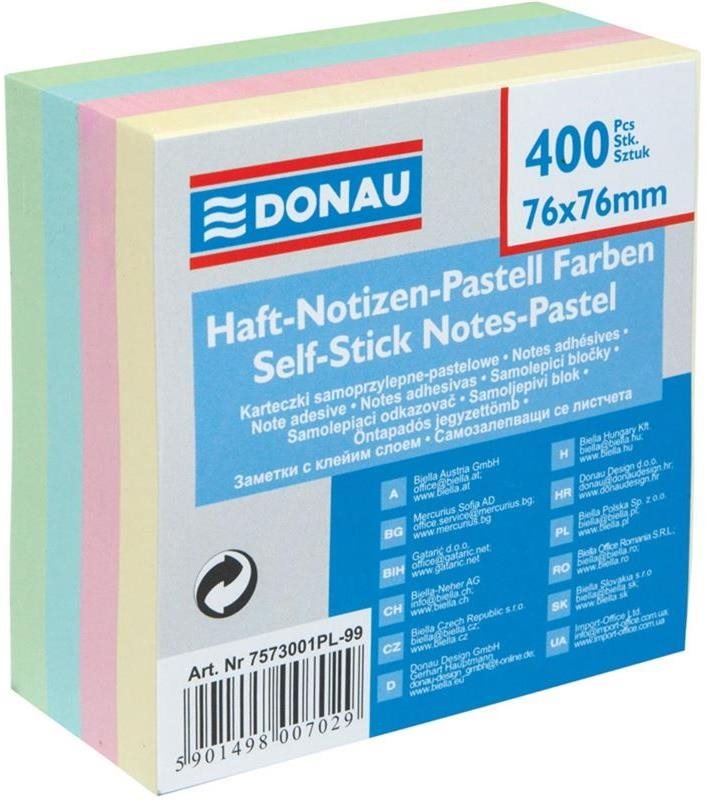 DONAU 76 x 76 mm, 400 lístků, pastelový Samolepicí bloček