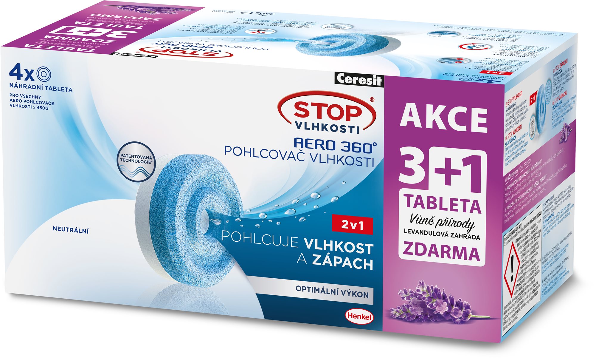 Stop vlhkosti Aero 360° - Náhradné náplne, levanduľa, 4x 450 g...
