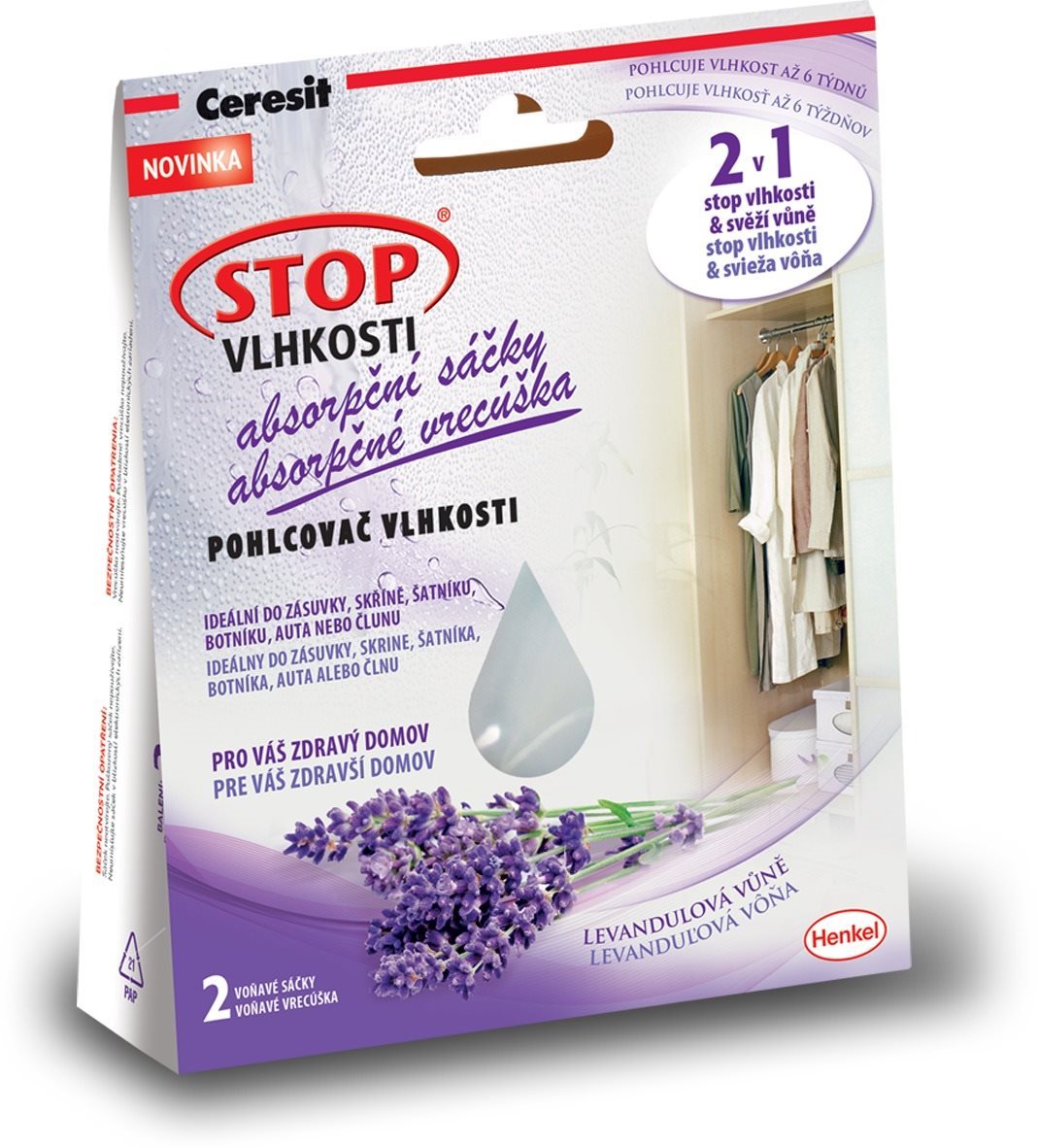 Stop vlhkosti 2 v 1 - absorpčné vrecúška, levanduľa, 2 x 50 g...