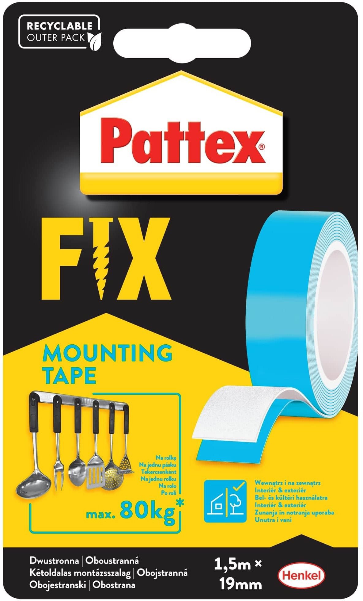 PATTEX Fix Oboustranná lepící páska, 1,9 cm × 1,5 m Lepicí páska