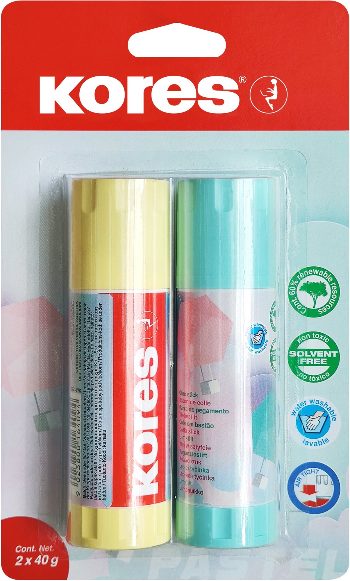 KORES Lepiaca tyčinka Pastel 2× 40 g Tuhé lepidlo