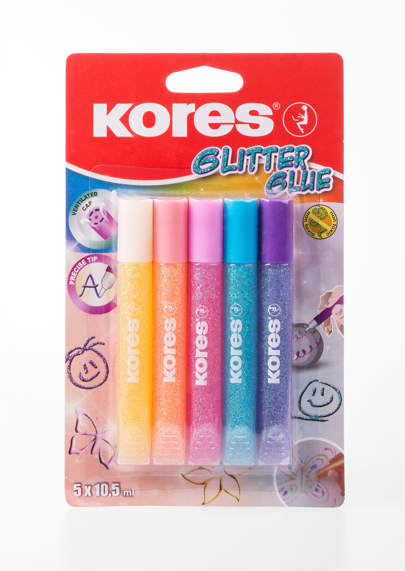 KORES Glitter glue 5 × 10,5 ml, pastel Lepidlo