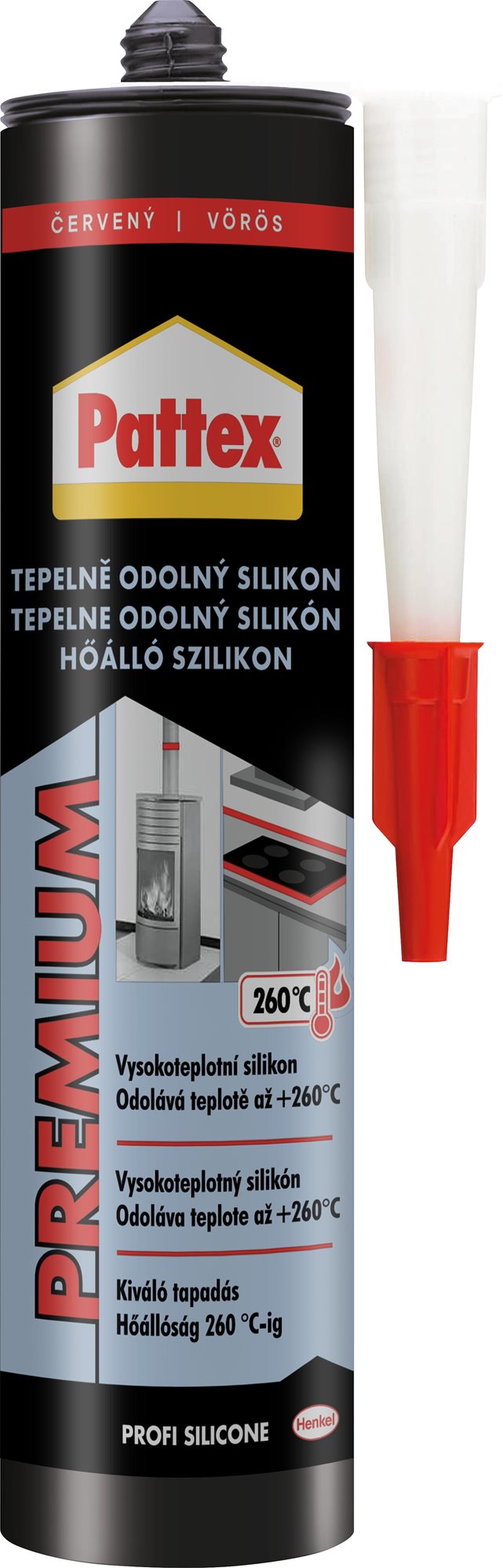 PATTEX Tepelne odolný silikón červený 280 ml Silikón