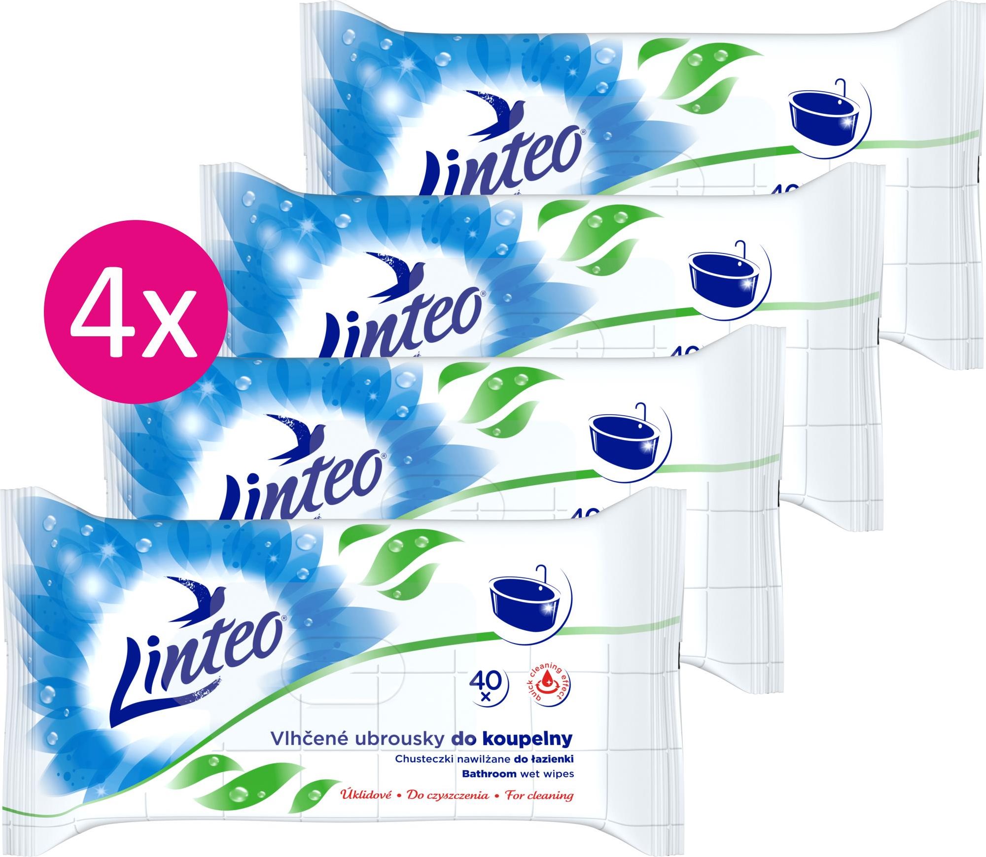 LINTEO nedves tisztítókendő, fürdőszobai, 4x 40db Tisztítókendő