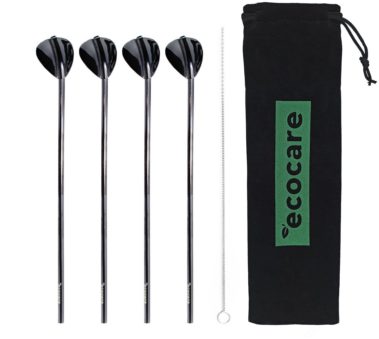 ECOCARE Szívószálas kanál, készlet, 4 db, fekete Kanál készlet
