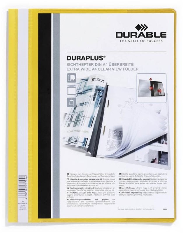 DURABLE A4, plastový, s vreckom, žltý Dosky na dokumenty