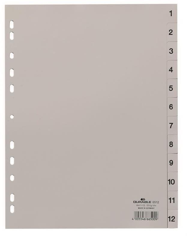 Durable Trennblätter aus Kunststoff - A4 - grau - 1-12 Trennblätter