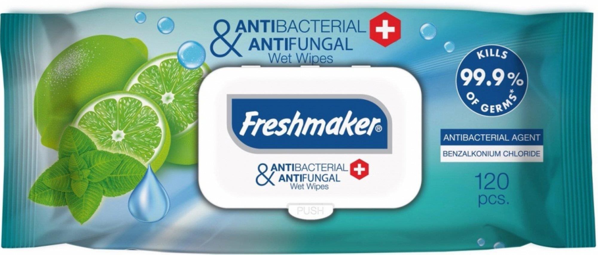 Freshmaker Antibacterial s účinkem 99,9% 120 ks Vlhčené obrúsky