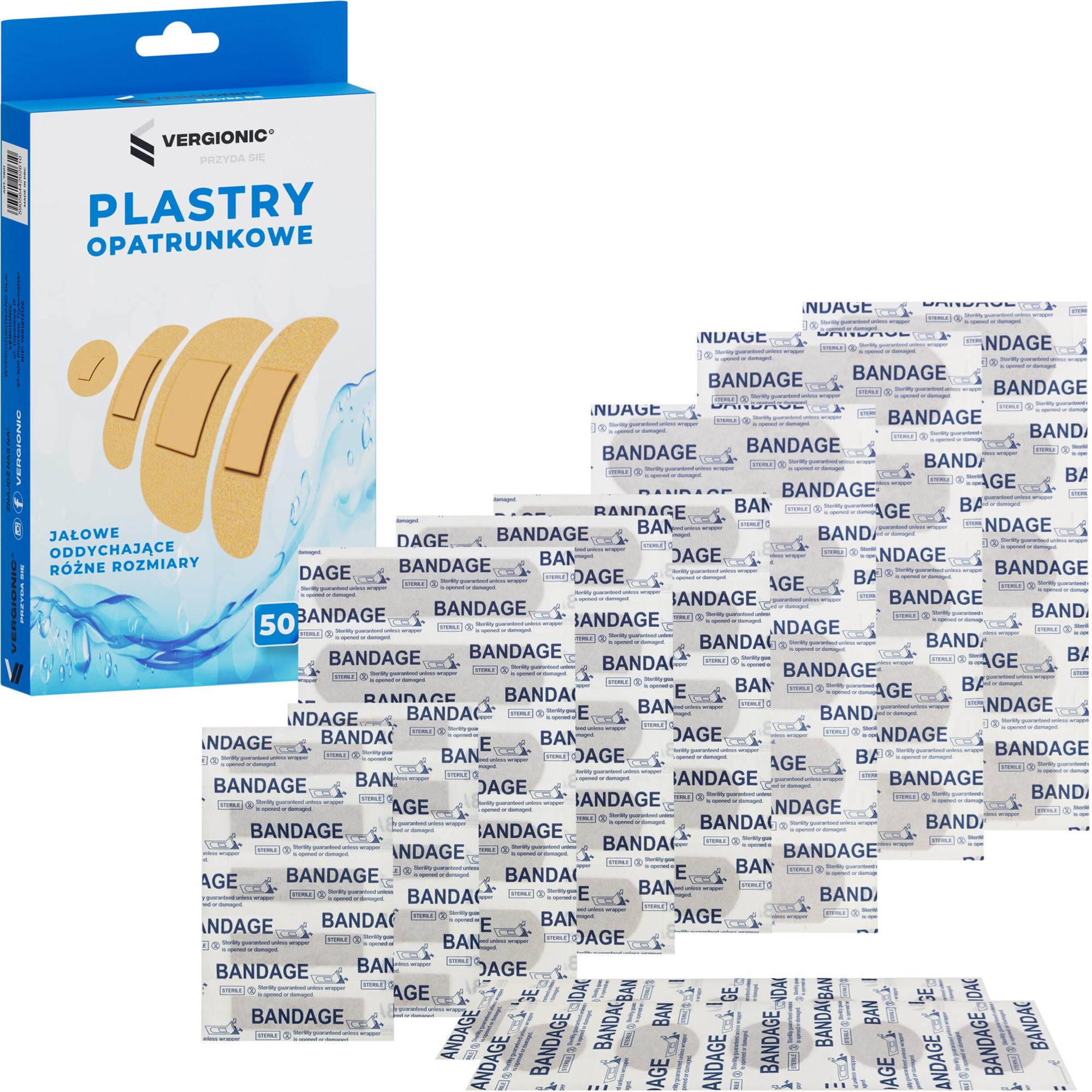 Vergionic 7801 Sada textilních náplastí 50 ks, mix velikostí Náplast