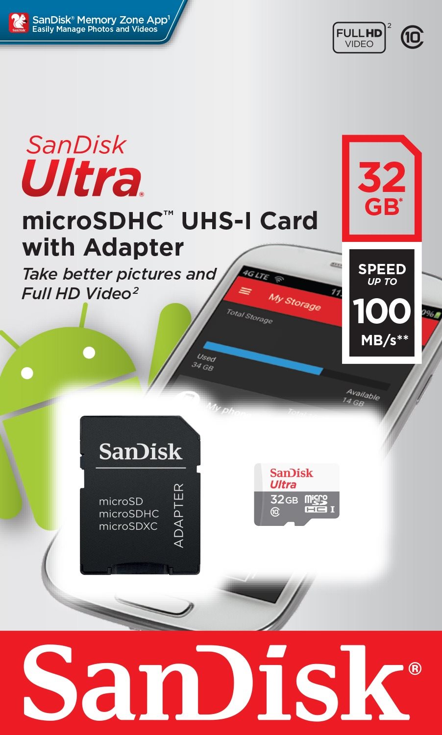 SanDisk microSDHC Ultra Lite 32 GB + SD-Adapter Speicherkarte