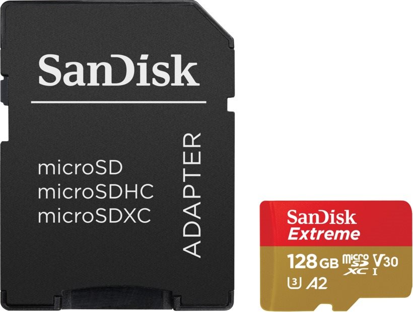 SanDisk MicroSDXC 128GB Extreme A2 UHS-I (V30) U3 + SD Adapter...