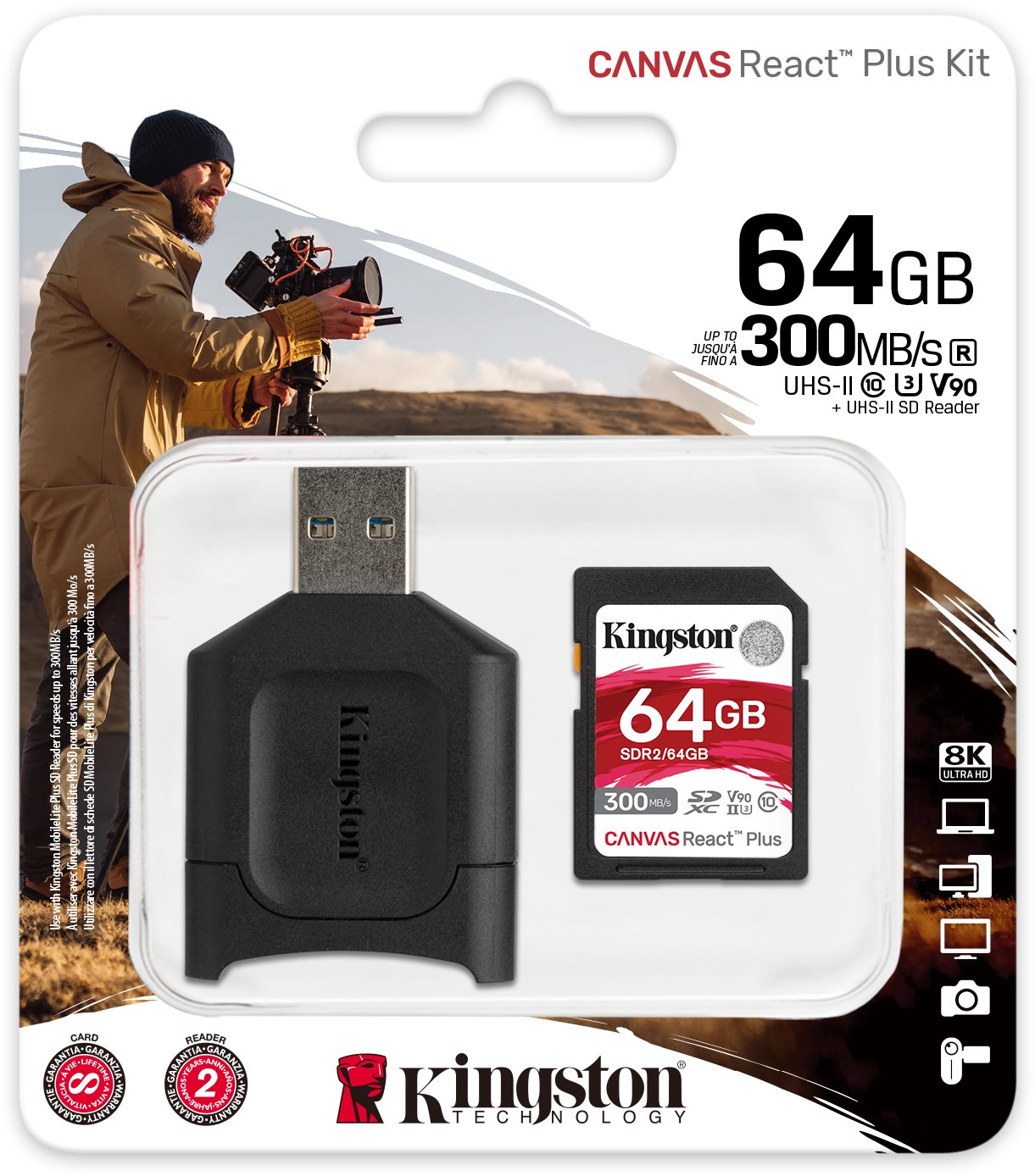 Kingston Canvas React Plus SDXC 64GB + Card Reader Memory Card