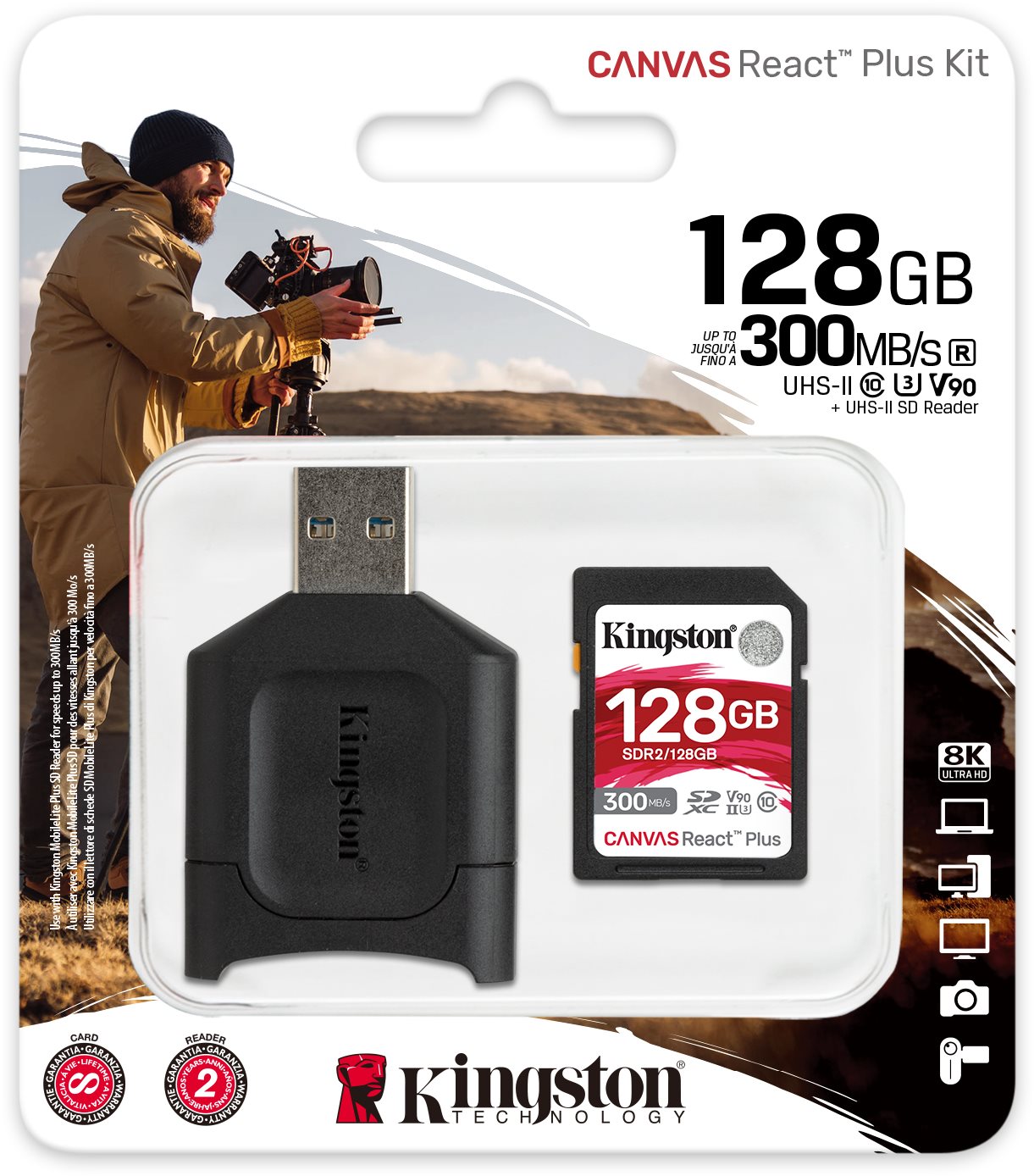 Kingston Canvas React Plus SDXC 128GB + Card Reader Memory Card