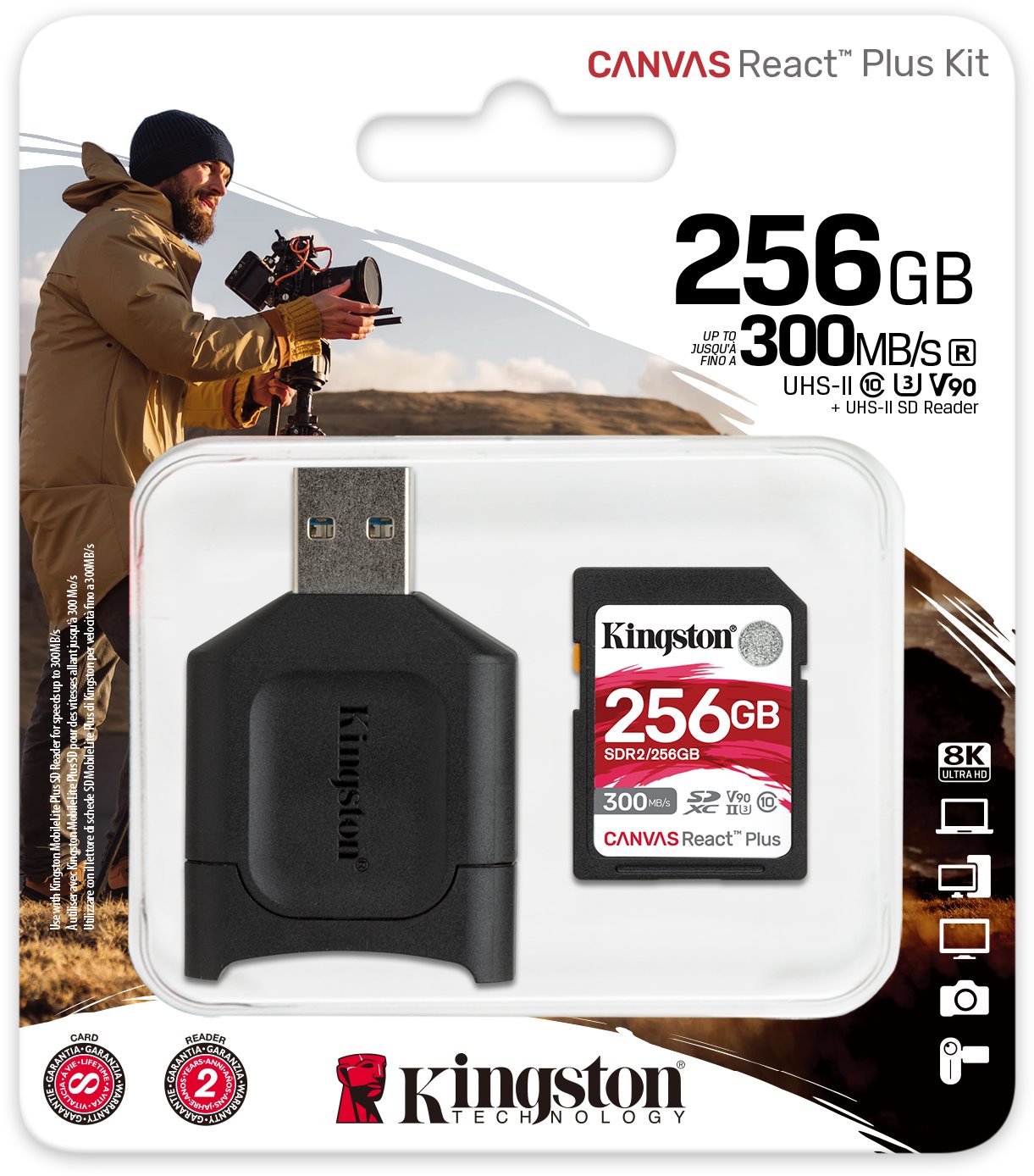 Kingston Canvas React Plus SDXC 256GB + Card Reader Memory Card