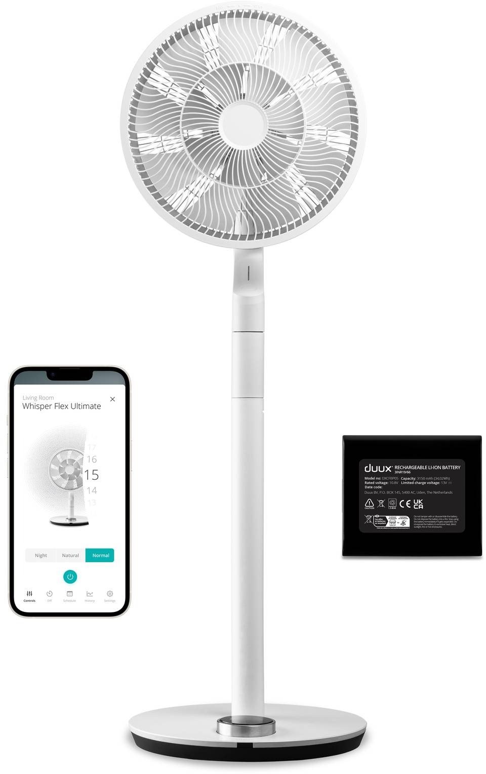 Duux Whisper Ultimate SMART White + Battery Pack Fan