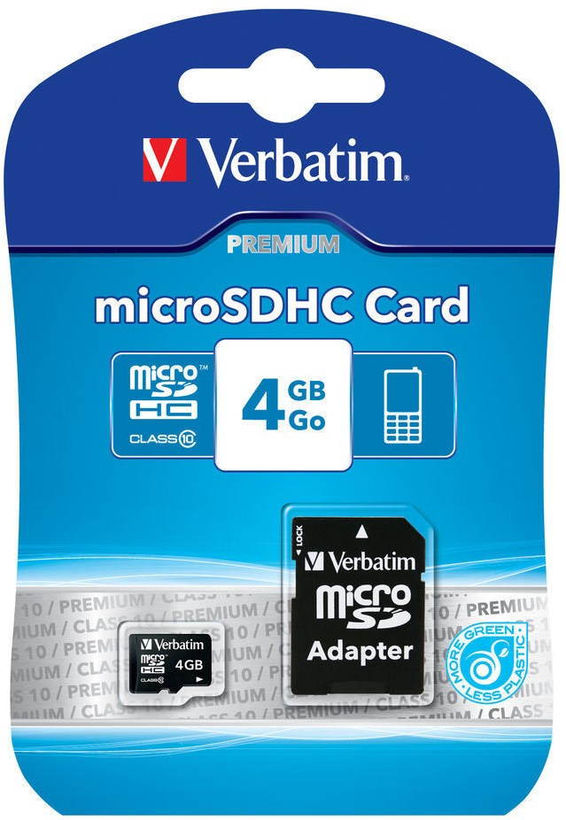 Verbatim MicroSDHC 4GB Class 10 + SD adapter Memóriakártya