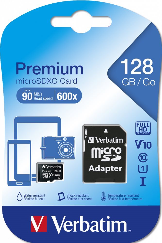 Verbatim Premium microSDXC 128GB UHS-I V10 U1 + SD Adapter Memory...