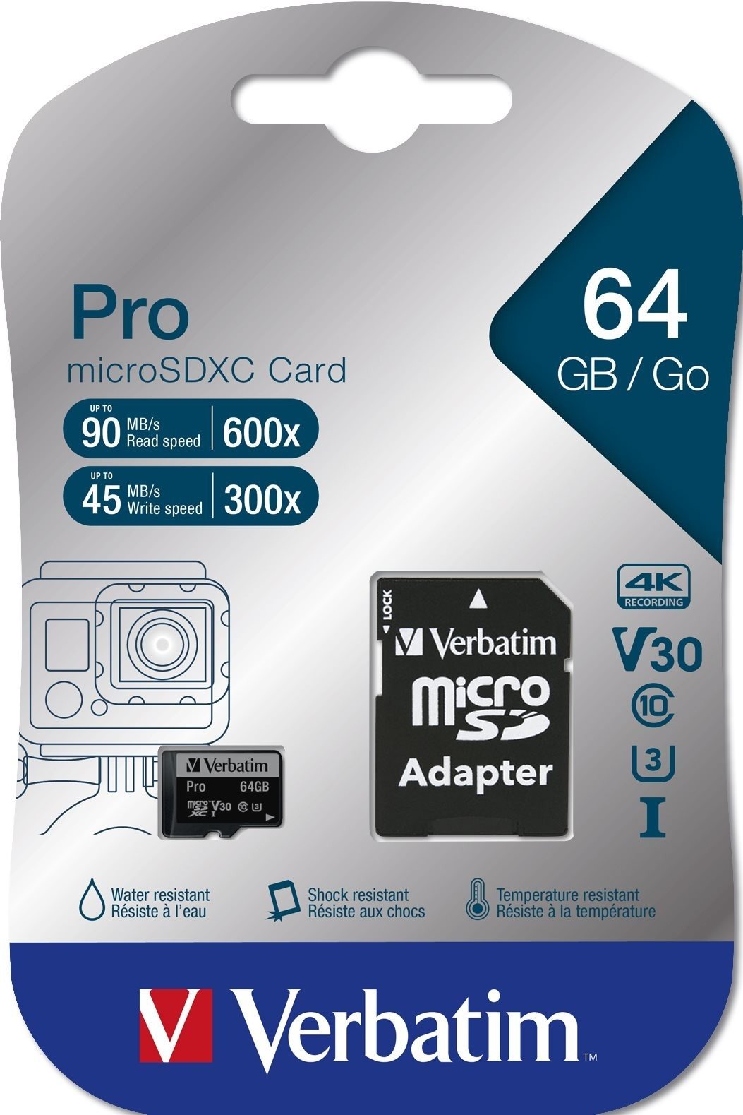 Verbatim MicroSDXC 64GB Pro + SD Adapter Memory Card