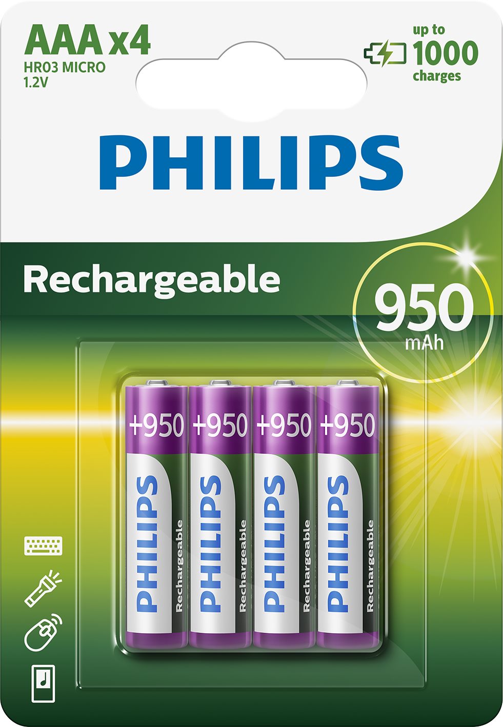Philips R03B4A95 4 pieces dans un paquet Piles rechargeables