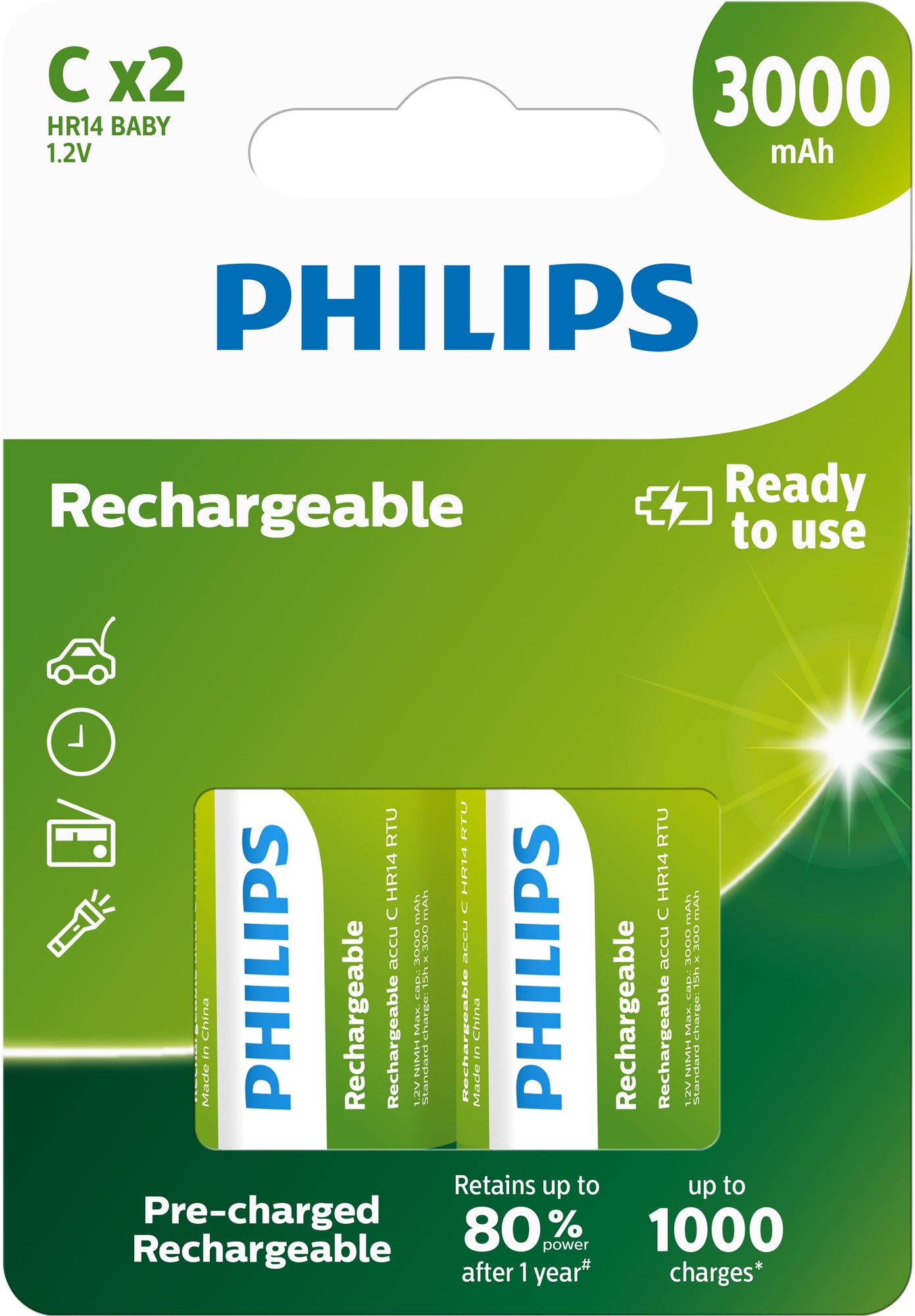 Philips R14B2A300 2 pieces dans un paquet Piles rechargeables