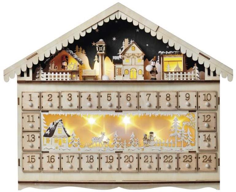 EMOS LED-Holz-Adventskalender, 40x50 cm, 2x AA, innen, warmweiß,...