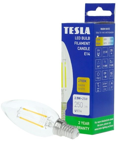 Tesla LED žiarovka sviečka E14 2,5 W Filament LED žiarovka