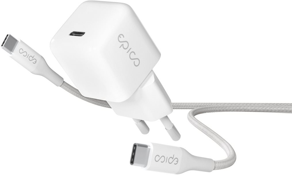 Epico 30 W GaN sieťová nabíjačka s 1.2 m USB-C káblom – biela...