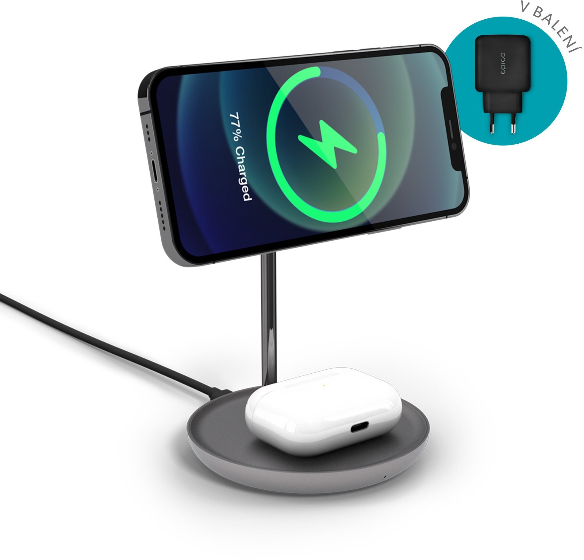 Epico 2in1 Wireless Charger mit MagSafe II Halterung - Space Grey...