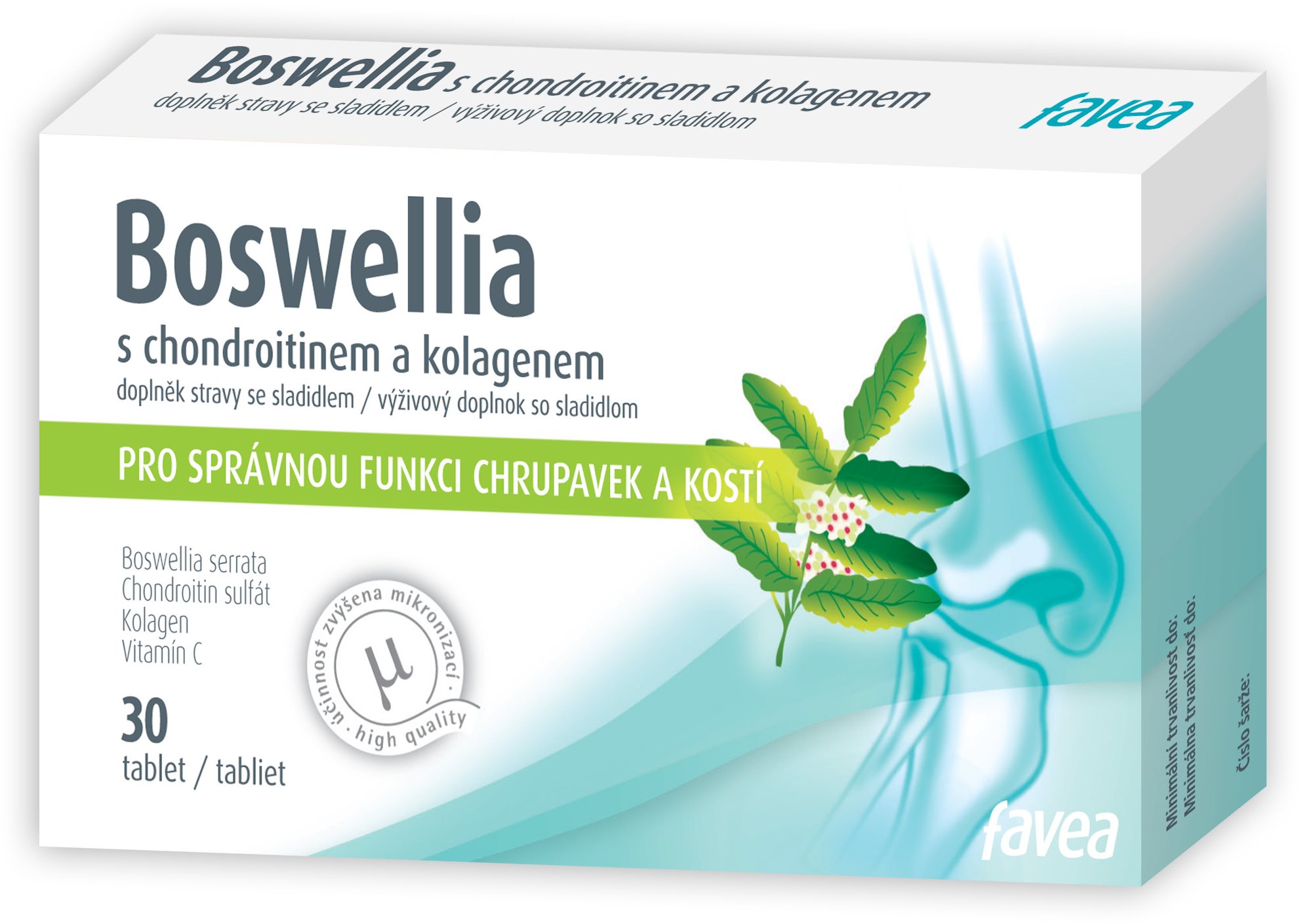 Favea Boswellia s kolagénom a chondroitínom, 30 tabliet Kĺbová výživa