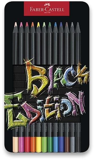 FABER-CASTELL Black Edition gebogen, 12 Farben Buntstifte