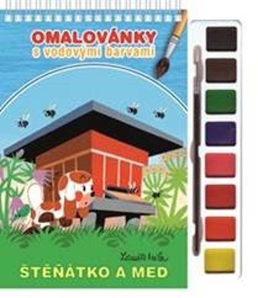 Omalovánky s vodovými barvami a štětcem: Štěňátko a med Omalovánky