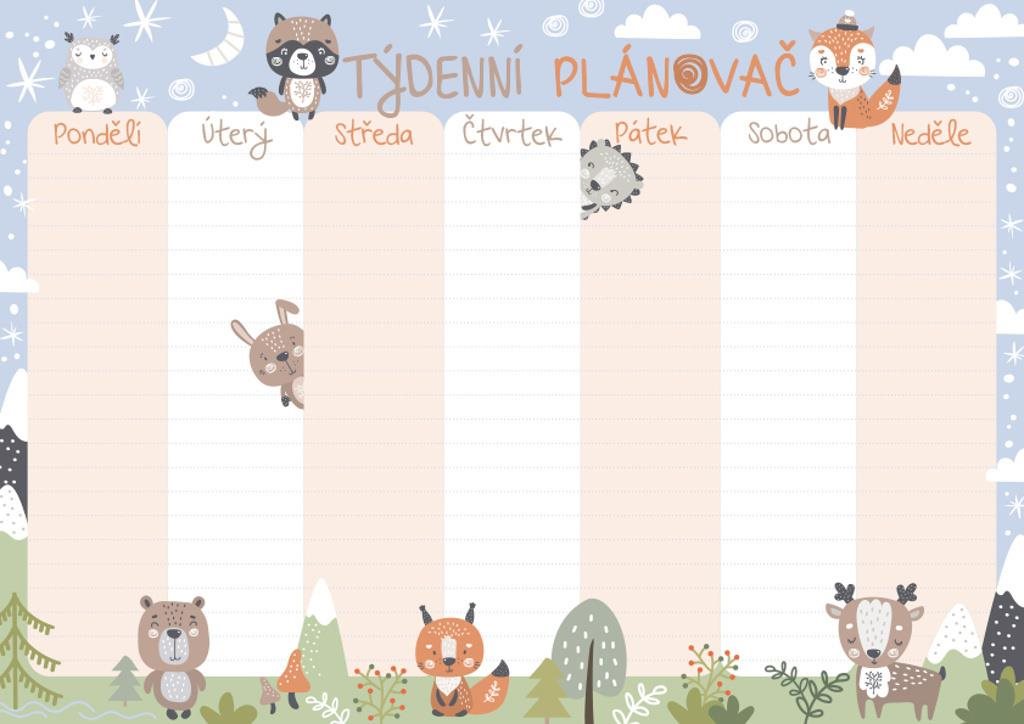 Týdenní plánovač Zvířátka Týdenní diář