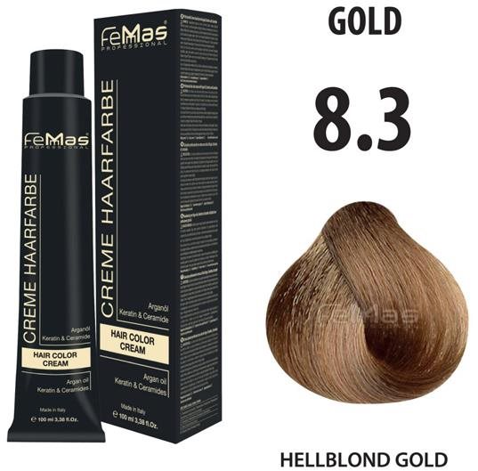 FemMas Farba na vlasy Svetlá blond zlatá 8.3 Farba na vlasy
