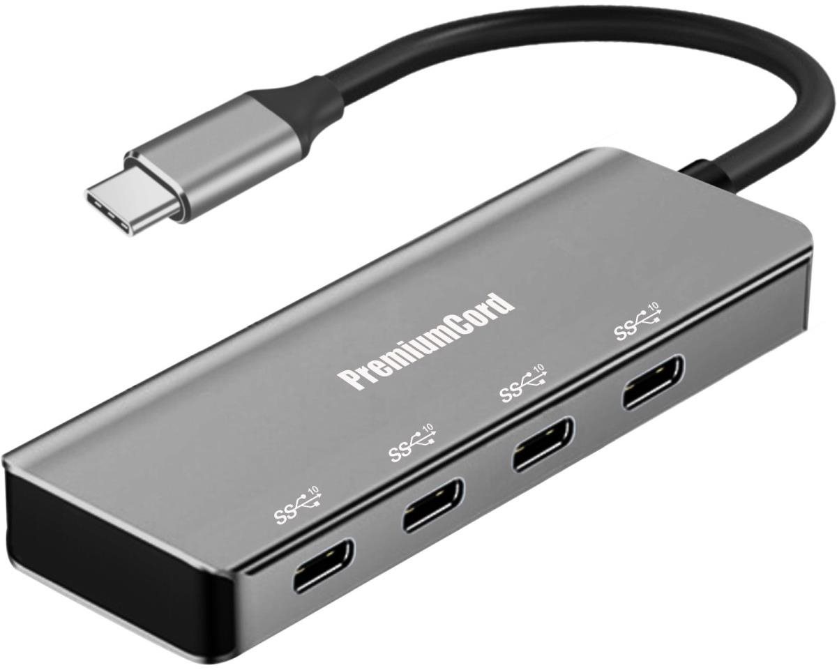 PremiumCord 5G SuperSpeed Hub USB-C to 4× USB 3.2 C, alumínium USB...
