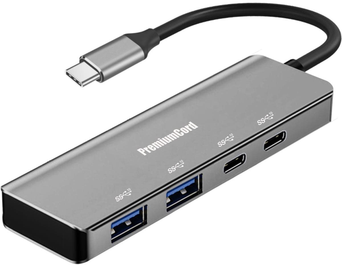 PremiumCord 5G SuperSpeed Hub USB-C na 2× USB 3.2 C + 2× USB 3.2 A,...
