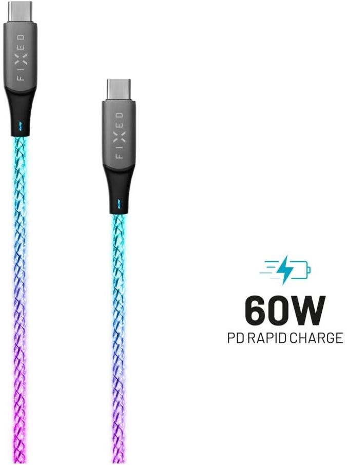 FIXED LED Cable USB-C/USB-C világító hatással és PD támogatással...