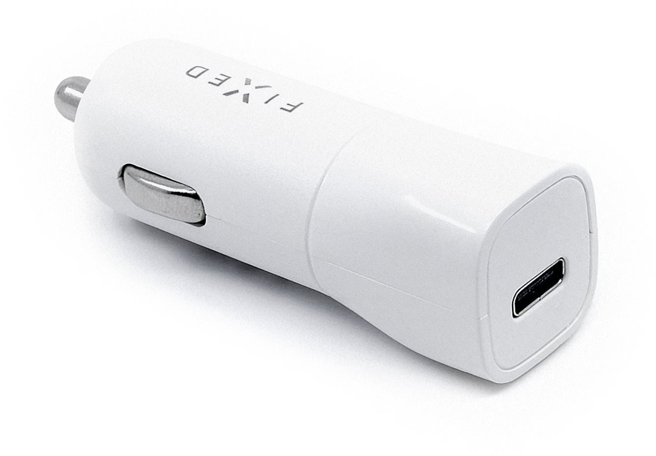 FIXED car USB-C kimenettel és PD 18W támogatással, fehér Autós töltő