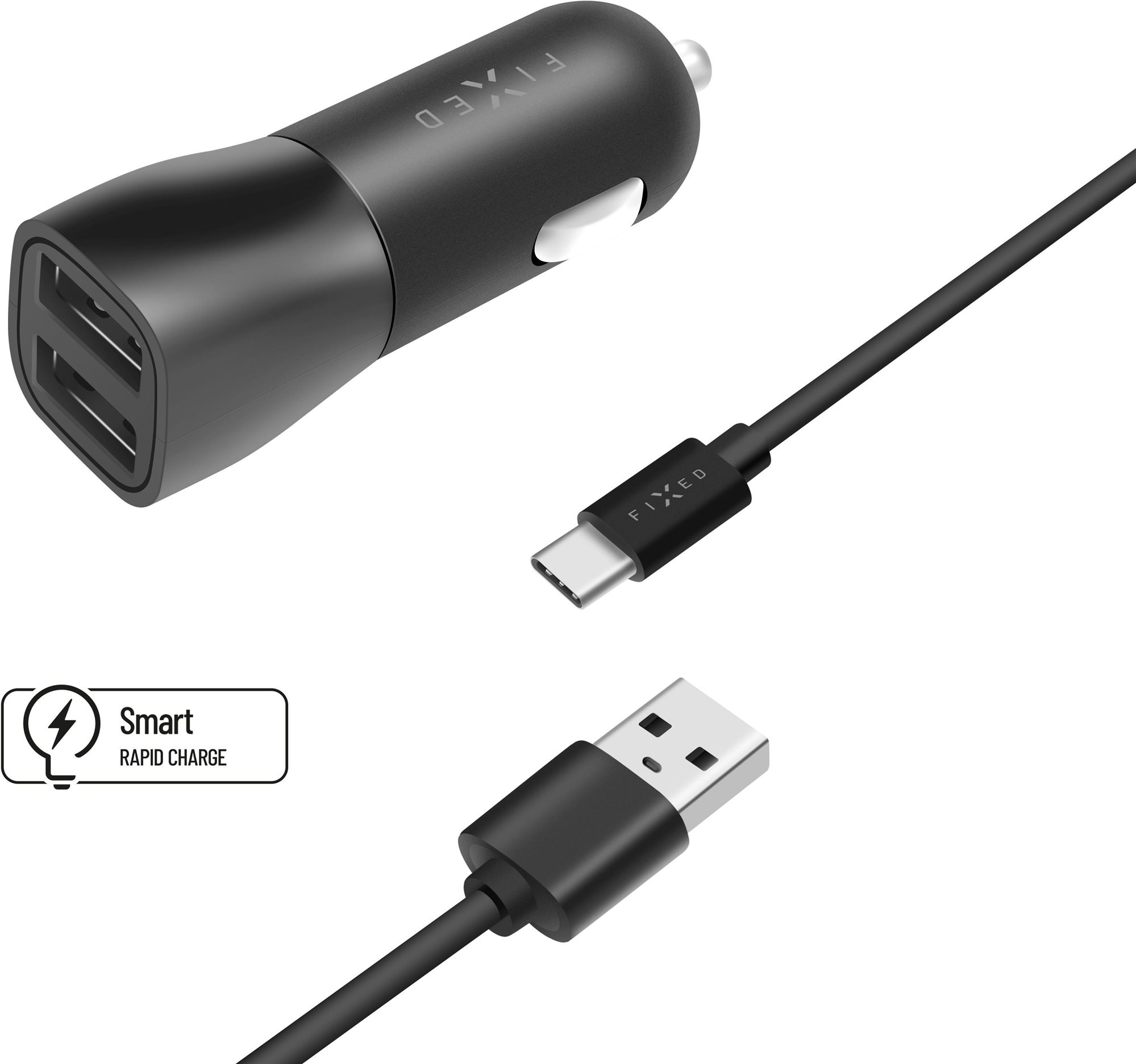 FIXED Smart Rapid Charge 15 W s 2× USB výstupom a USB/USB-C káblom...