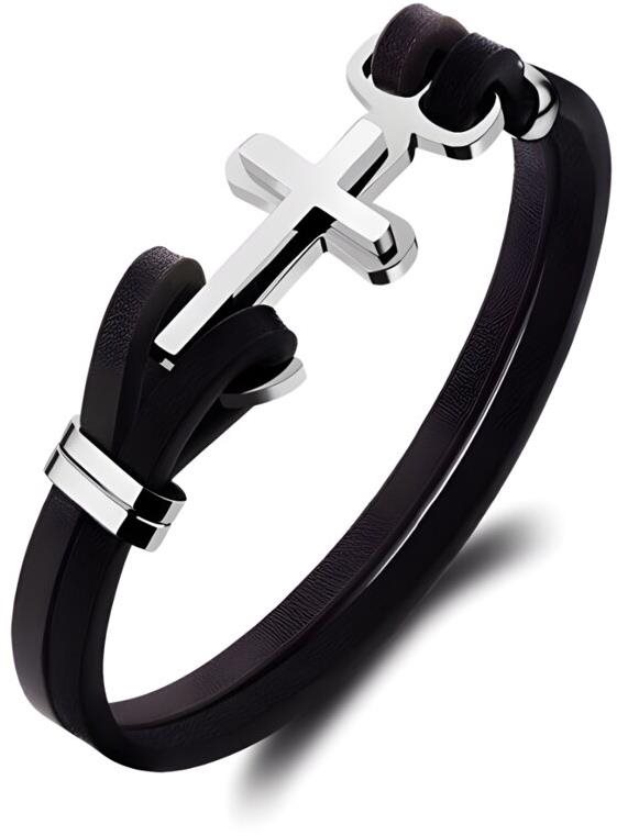 Gaira Kožený náramek s křížem 30255-10 černý Náramek